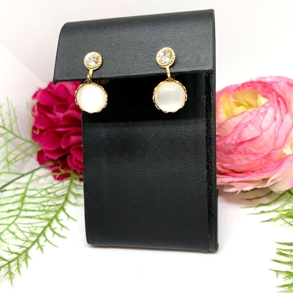 VINTAGE⚜️ANTIQUE Moonstone Dangle Clip Earrings